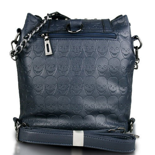 Easy Luggage L1414 - Miss Lulu Skull Studded Backpack Shoulder Bag - Navy