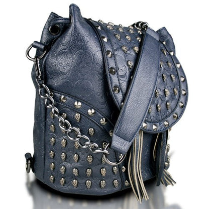 Easy Luggage L1414 - Miss Lulu Skull Studded Backpack Shoulder Bag - Navy