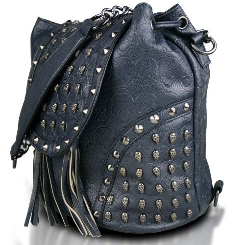 Easy Luggage L1414 - Miss Lulu Skull Studded Backpack Shoulder Bag - Navy