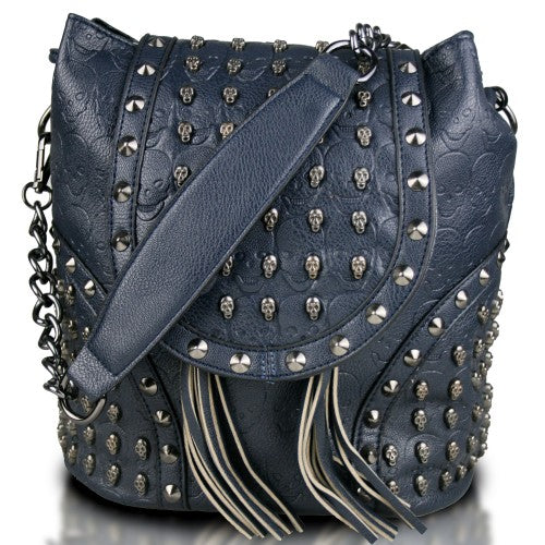 Easy Luggage L1414 - Miss Lulu Skull Studded Backpack Shoulder Bag - Navy