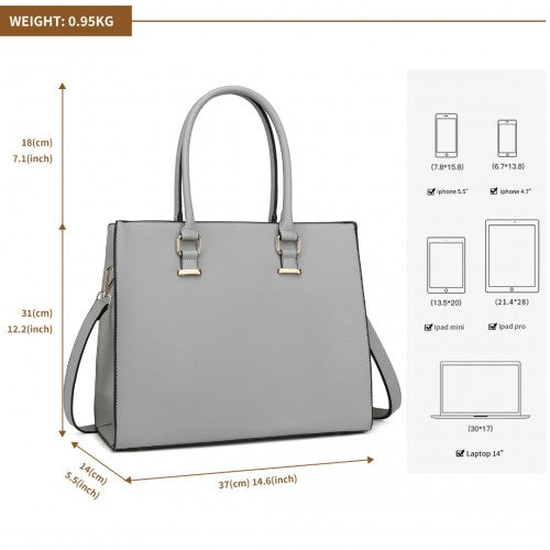 Easy Luggage L1509-1 - Miss Lulu Leather Look Classic Square Shoulder Bag - Grey