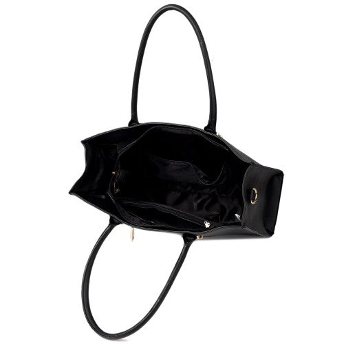 Easy Luggage L1509 - Miss Lulu Leather Look Classic Square Shoulder Bag Black
