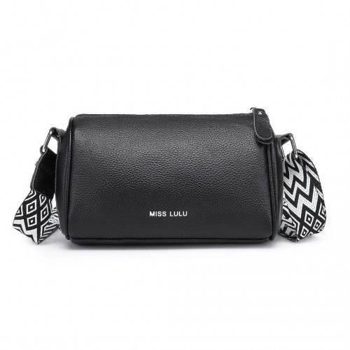 Easy Luggage L2309 - Miss Lulu Lightweight Wide Strap Genuine Leather Crossbody Bag - Black