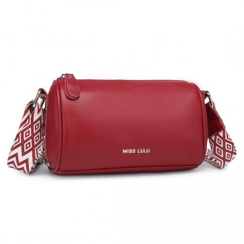 Easy Luggage L2309 - Miss Lulu Lightweight Wide Strap Genuine Leather Crossbody Bag - Red