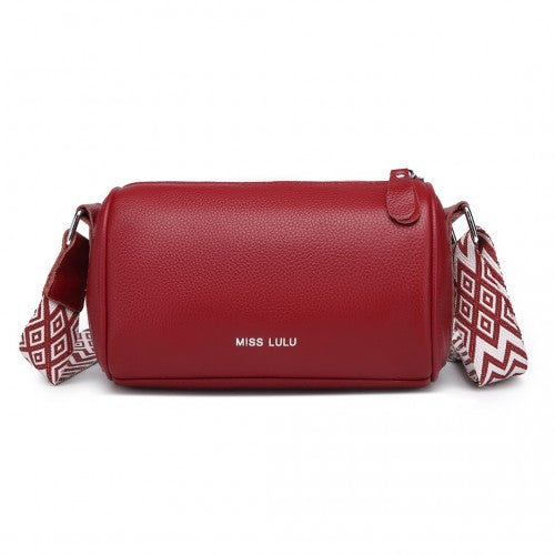 Easy Luggage L2309 - Miss Lulu Lightweight Wide Strap Genuine Leather Crossbody Bag - Red