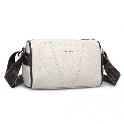 Easy Luggage L2310 - Miss Lulu Simple And Elegant Wide Strap Genuine Leather Crossbody Bag - Beige