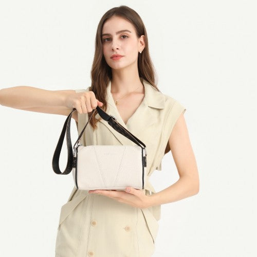 Easy Luggage L2310 - Miss Lulu Simple And Elegant Wide Strap Genuine Leather Crossbody Bag - Beige