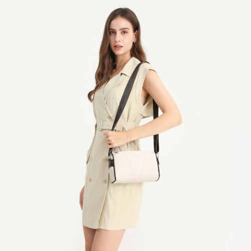 Easy Luggage L2310 - Miss Lulu Simple And Elegant Wide Strap Genuine Leather Crossbody Bag - Beige