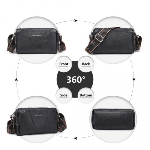 Easy Luggage L2310 - Miss Lulu Simple And Elegant Wide Strap Genuine Leather Crossbody Bag - Black