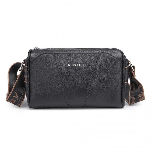 Easy Luggage L2310 - Miss Lulu Simple And Elegant Wide Strap Genuine Leather Crossbody Bag - Black