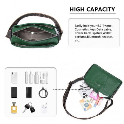 Easy Luggage L2310 - Miss Lulu Simple And Elegant Wide Strap Genuine Leather Crossbody Bag - Green