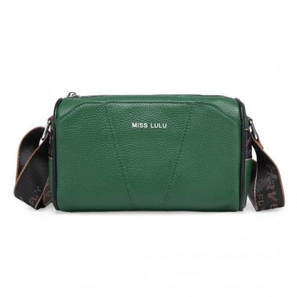 Easy Luggage L2310 - Miss Lulu Simple And Elegant Wide Strap Genuine Leather Crossbody Bag - Green