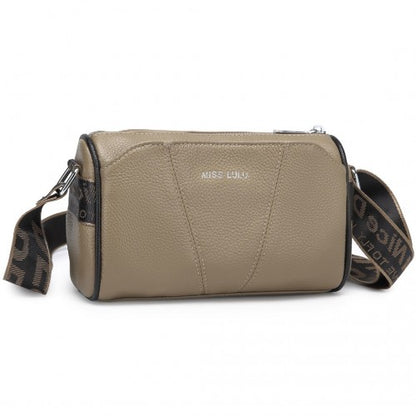 Easy Luggage L2310 - Miss Lulu Simple And Elegant Wide Strap Genuine Leather Crossbody Bag - Khaki