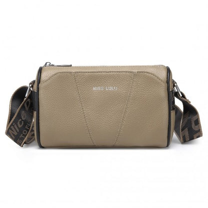 Easy Luggage L2310 - Miss Lulu Simple And Elegant Wide Strap Genuine Leather Crossbody Bag - Khaki