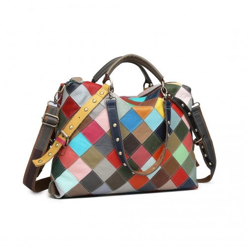 Easy Luggage L2331 - Miss Lulu Genuine Leather Exquisite Patchwork Colour Handbag - Multi Colour