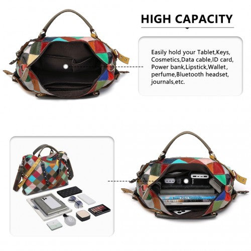 Easy Luggage L2331 - Miss Lulu Genuine Leather Exquisite Patchwork Colour Handbag - Multi Colour