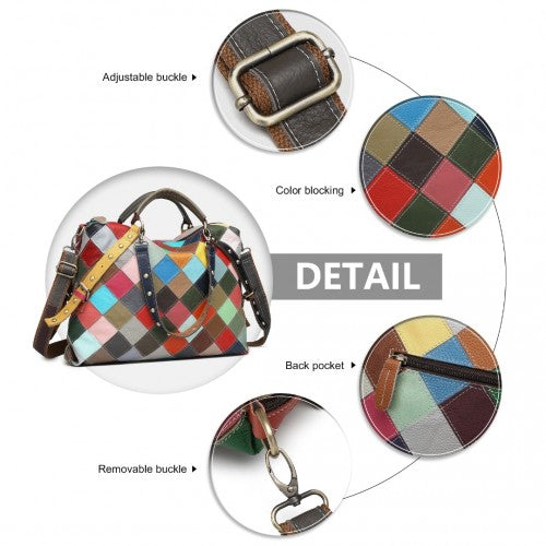 Easy Luggage L2331 - Miss Lulu Genuine Leather Exquisite Patchwork Colour Handbag - Multi Colour