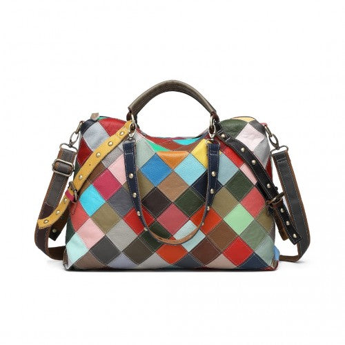 Easy Luggage L2331 - Miss Lulu Genuine Leather Exquisite Patchwork Colour Handbag - Multi Colour