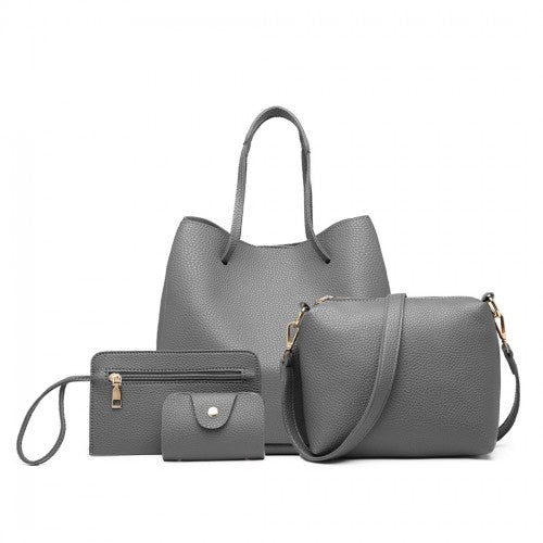 Easy Luggage LB1937 - MISS LULU 4 PIECE SET SHOULDER TOTE HANDBAG - GREY