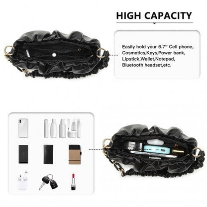 Easy Luggage LB2129 - Miss Lulu Premium Chain Cloud-Like Pochette Handbag - Black