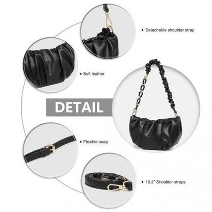 Easy Luggage LB2129 - Miss Lulu Premium Chain Cloud-Like Pochette Handbag - Black