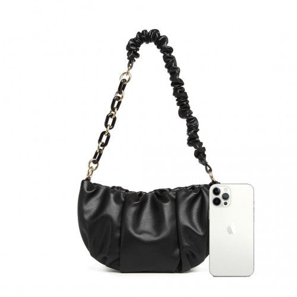 Easy Luggage LB2129 - Miss Lulu Premium Chain Cloud-Like Pochette Handbag - Black