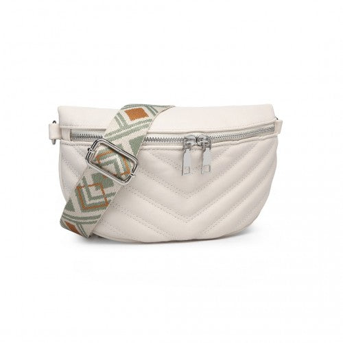 Easy Luggage LB2307 - Miss Lulu Wide Strap Bum Bag Lightweight Adjustable Waist Bag - Beige