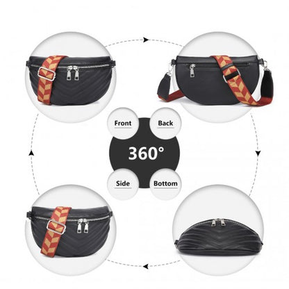 Easy Luggage LB2307 - Miss Lulu Wide Strap Bum Bag Lightweight Adjustable Waist Bag - Black