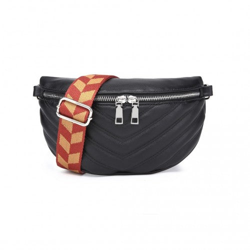 Easy Luggage LB2307 - Miss Lulu Wide Strap Bum Bag Lightweight Adjustable Waist Bag - Black