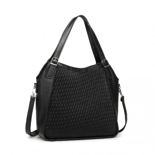 Easy Luggage LB2317 - Miss Lulu Casual Shoulder Bag With Stylish Pleated Design - Black