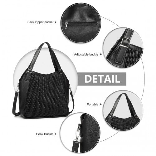 Easy Luggage LB2317 - Miss Lulu Casual Shoulder Bag With Stylish Pleated Design - Black