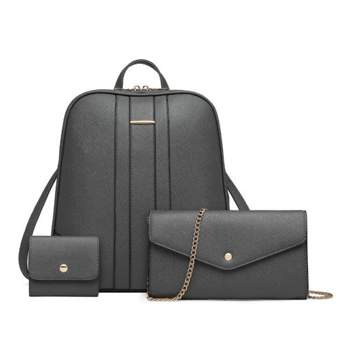 Easy Luggage LD2249 - Miss Lulu 3 Piece Elegant Leather Backpack Set - Grey