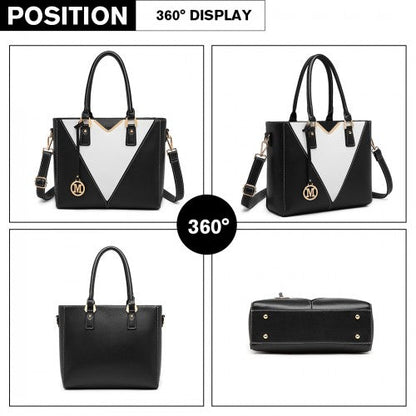 Easy Luggage LG1641 - Miss Lulu Leather Look V-Shape Shoulder Handbag - Black