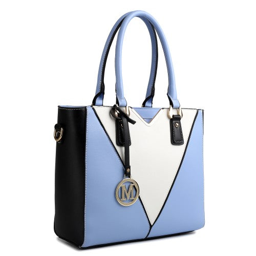 Easy Luggage LG1641 - Miss Lulu Leather Look V-Shape Shoulder Handbag - Blue