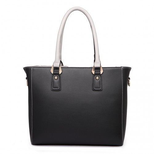Easy Luggage LG1641 - Miss Lulu Leather Look V-Shape Shoulder Handbag - Grey