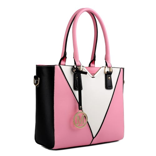 Easy Luggage LG1641 - Miss Lulu Leather Look V-Shape Shoulder Handbag - Pink