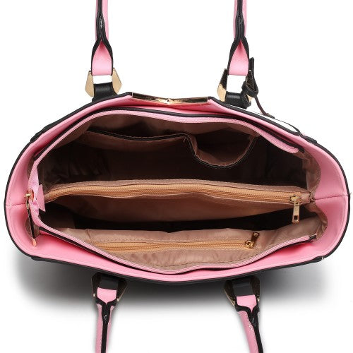 Easy Luggage LG1641 - Miss Lulu Leather Look V-Shape Shoulder Handbag - Pink