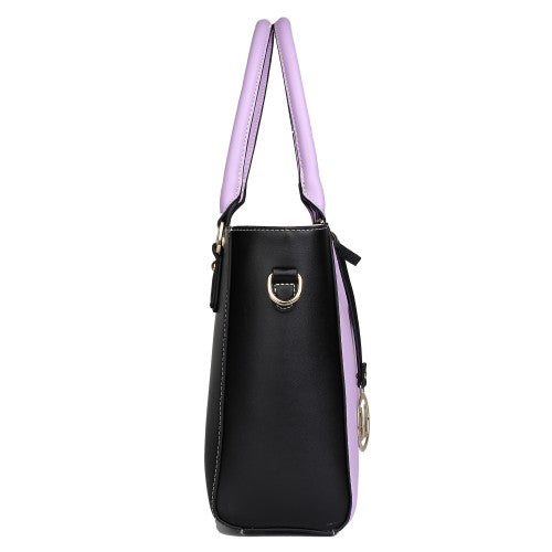 Easy Luggage LG1641 - Miss Lulu Leather Look V-Shape Shoulder Handbag - Purple