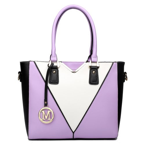 Easy Luggage LG1641 - Miss Lulu Leather Look V-Shape Shoulder Handbag - Purple