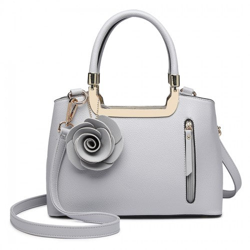 Easy Luggage LG1847 - MISS LULU PU LEATHER ROSE HANGING ORNAMENT HANDBAG - GREY