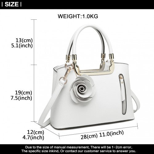 Easy Luggage LG1847 - MISS LULU PU LEATHER ROSE HANGING ORNAMENT HANDBAG - WHITE