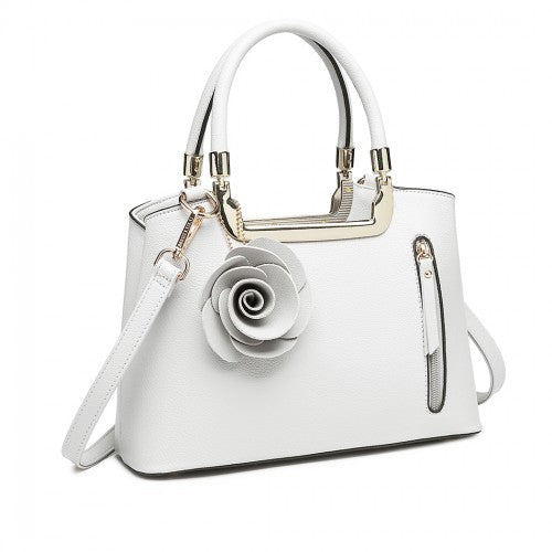 Easy Luggage LG1847 - MISS LULU PU LEATHER ROSE HANGING ORNAMENT HANDBAG - WHITE