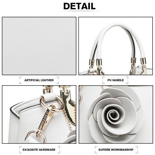 Easy Luggage LG1847 - MISS LULU PU LEATHER ROSE HANGING ORNAMENT HANDBAG - WHITE