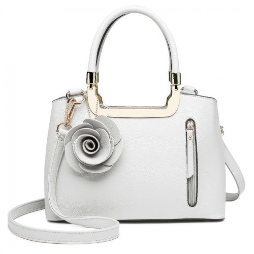 Easy Luggage LG1847 - MISS LULU PU LEATHER ROSE HANGING ORNAMENT HANDBAG - WHITE