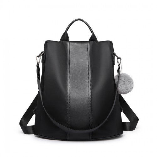 Easy Luggage LG1903 - Miss Lulu Two Way Backpack Shoulder Bag with Pom Pom Pendant - Black