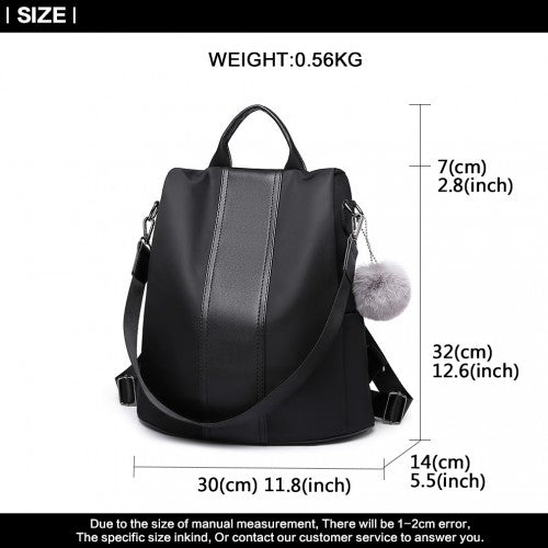 Easy Luggage LG1903 - Miss Lulu Two Way Backpack Shoulder Bag with Pom Pom Pendant - Black