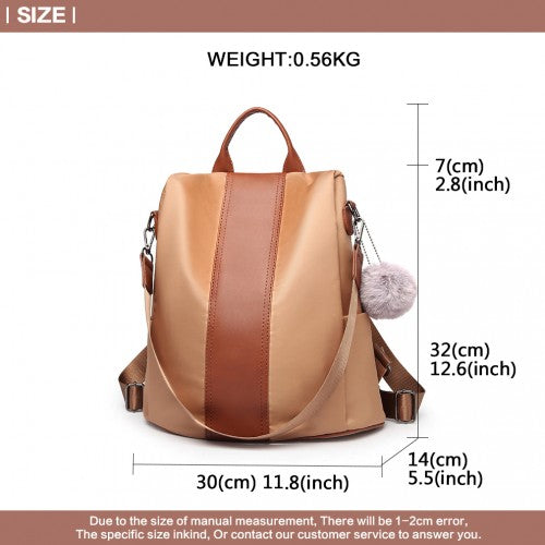 Easy Luggage LG1903 - Miss Lulu Two Way Backpack Shoulder Bag with Pom Pom Pendant - Brown
