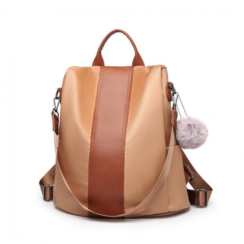 Easy Luggage LG1903 - Miss Lulu Two Way Backpack Shoulder Bag with Pom Pom Pendant - Brown