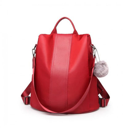 Easy Luggage LG1903 - Miss Lulu Two Way Backpack Shoulder Bag with Pom Pom Pendant - Red