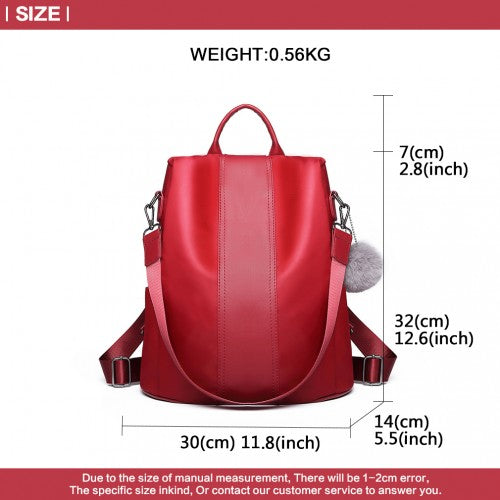 Easy Luggage LG1903 - Miss Lulu Two Way Backpack Shoulder Bag with Pom Pom Pendant - Red